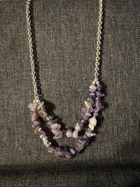 Amethyst crystal necklace on silver chain